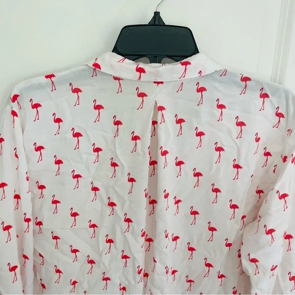 Just Living Flamingo Print Button Down Top Pink White Size L - Picture 13 of 15